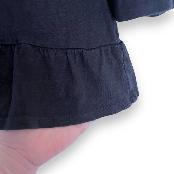 Boden 100% Linen Ruffle Peplum Top Women’s Size S 3/4 Bell Sleeves Navy Blue - Picture 3 of 7